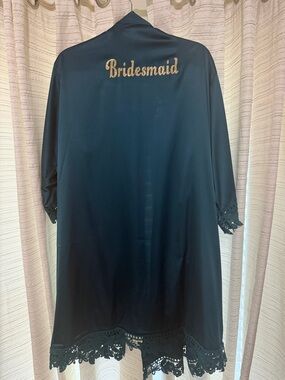 Bridesmaid Satin Robe with Lace Trim - Teal